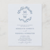 Papier Budget QR Code Dusty Blue Monogram Mariage Invitat (Devant)