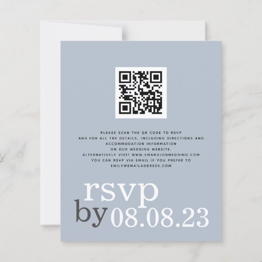 Papier BUDGET QR code Dusty Blue Texte Mariage Invitation (Dos)
