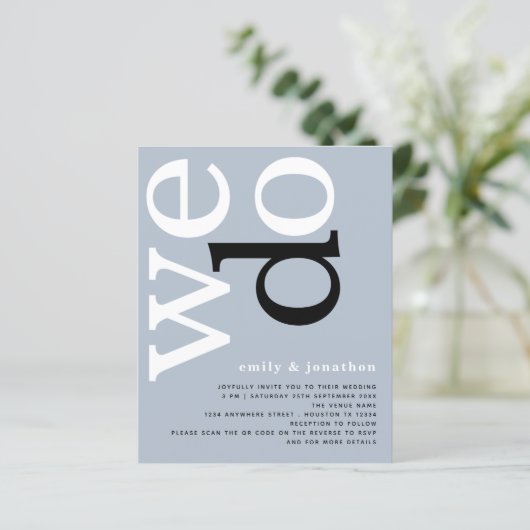 Papier BUDGET QR code Dusty Blue Texte Mariage Invitation (Debout devant)