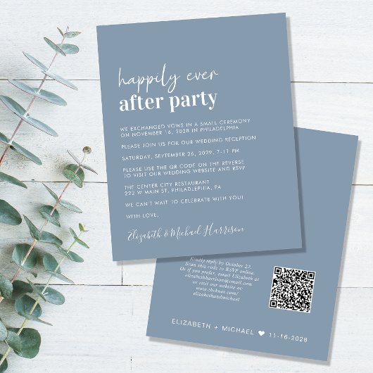 Papier Budget QR Code Dusty Blue Wedding Invitation de ré