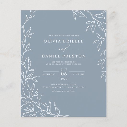 Papier Budget QR Code Dusty Faire-part de mariage bleu (Devant)