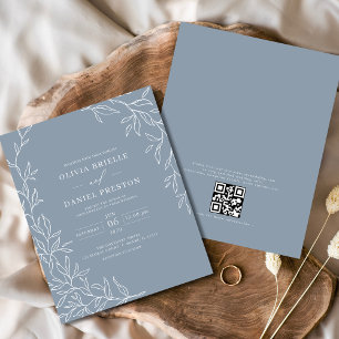Papier Budget QR Code Dusty Faire-part de mariage bleu