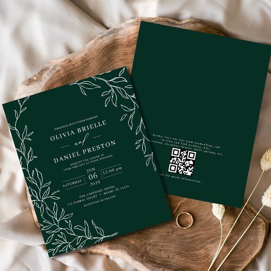 Papier Budget QR Code Emerald Faire-part de mariage vert