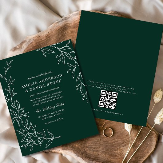 Papier Budget QR Code Emerald Faire-part de mariage vert