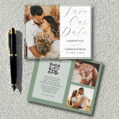 Papier Budget QR Code Enregistrer notre date Sage vert