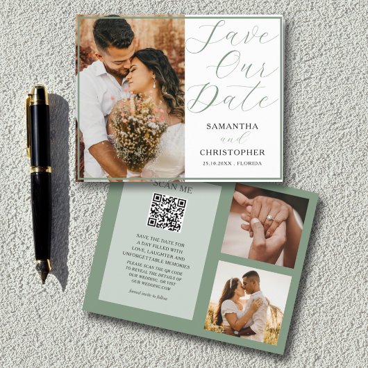 Papier Budget QR Code Enregistrer notre date Sage vert