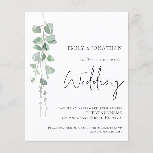 Papier Budget QR Code Eucalyptus Faire-part de mariage (Devant)