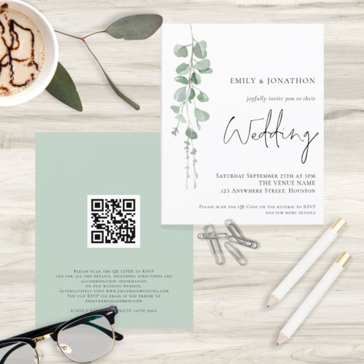 Papier Budget QR Code Eucalyptus Faire-part de mariage