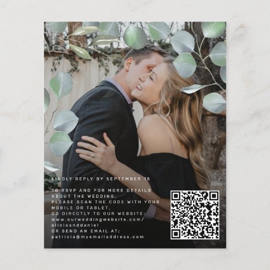 Papier Budget QR CODE eucalyptus photo faire-part de mari (Dos)