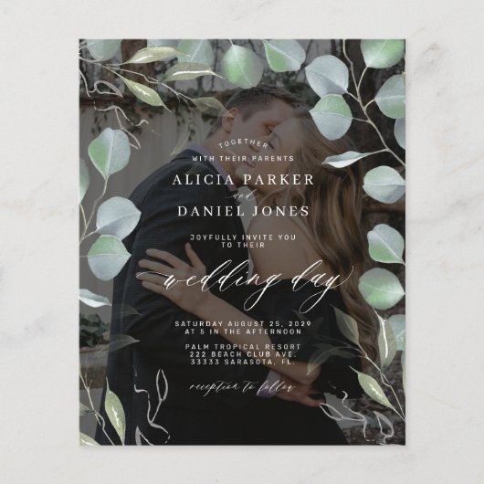 Papier Budget QR CODE eucalyptus photo faire-part de mari (Devant)