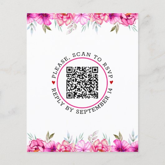 Papier BUDGET QR code fleurs roses faire-part de mariage (Dos)