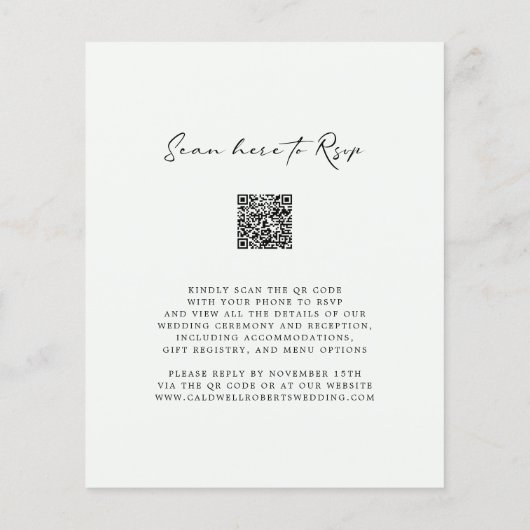 Papier Budget QR Code Floral Calligraphie Mariage Invitat (Dos)