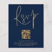 Papier Budget QR Code Gold Marine Bleu Script Mariage RSV (Devant)