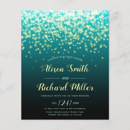 Papier BUDGET QR code Lights turquoise bleu faire-part de (Devant)