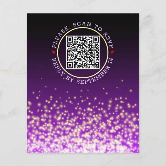 Papier BUDGET QR code Lights violet faire-part de mariage (Dos)