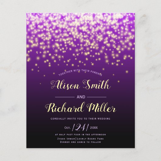 Papier BUDGET QR code Lights violet faire-part de mariage (Devant)