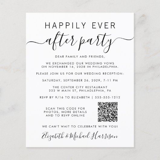 Papier Budget QR Code Mariage après l'invitation du parti (Devant)