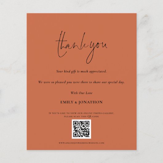 Papier Budget QR Code Mariage Photo Terracotta Merci (Devant)
