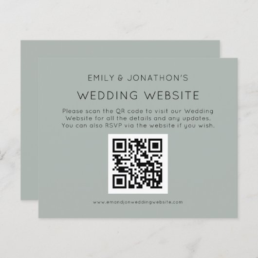 Papier Budget QR Code Mariage Site Web Silvery Sage Encl (Devant / Derrière)
