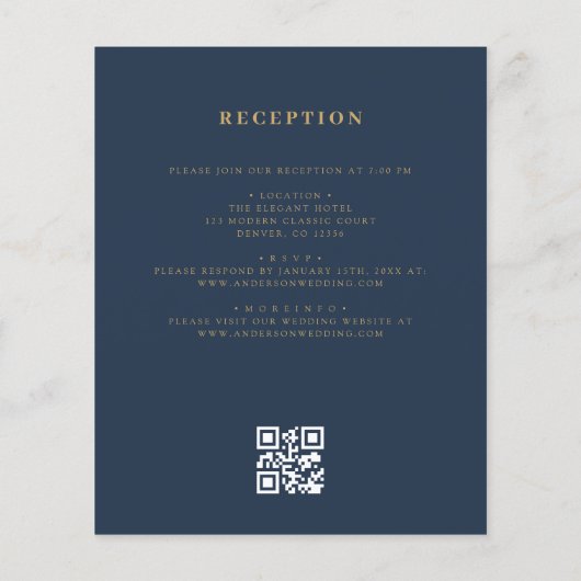 Papier Budget QR Code Marine Blue Gold Faire-part de mari (Dos)