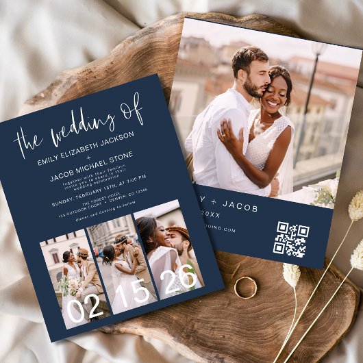 Papier Budget QR Code Marine Faire-part de mariage bleu m