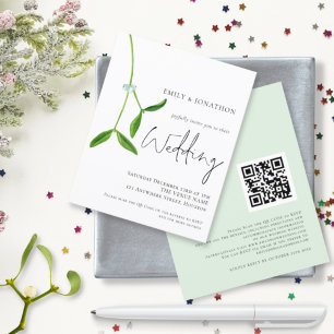 Papier Budget QR Code Mistletoe Noël de mariage Invitatio
