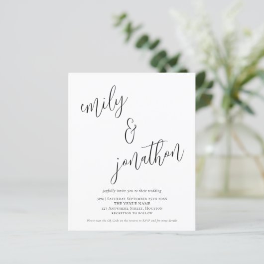 Papier Budget QR Code Moderne Script Mariage Invitation (Debout devant)