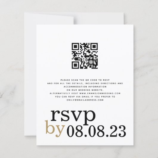 Papier BUDGET QR Code Or Noir Blanc Mariage Invitation (Dos)