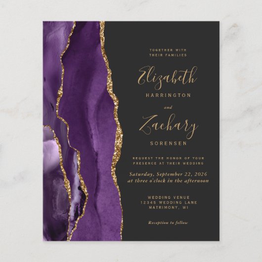 Papier Budget QR Code Purple Gold Agate Dark Mariage (Devant)