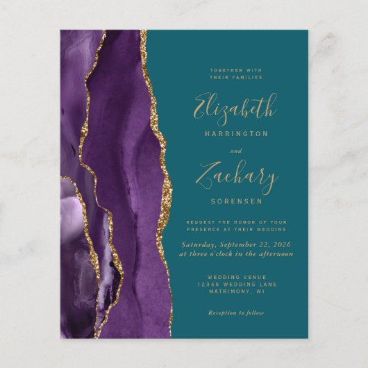 Papier Budget QR Code Purple Gold Agate Mariage Turquoise (Devant)