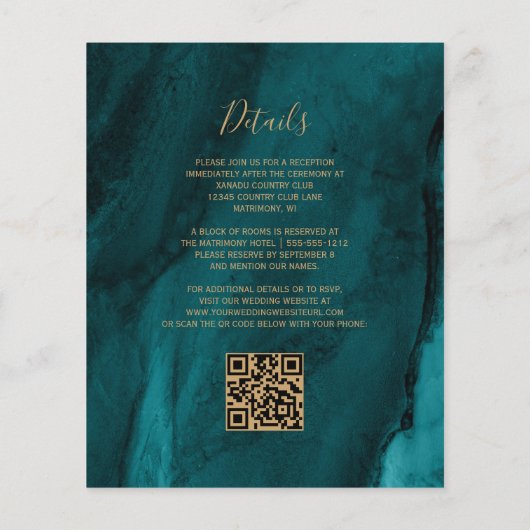 Papier Budget QR Code Purple Gold Turquoise Agate Mariage (Dos)
