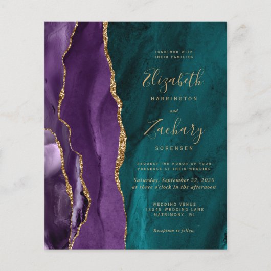 Papier Budget QR Code Purple Gold Turquoise Agate Mariage (Devant)