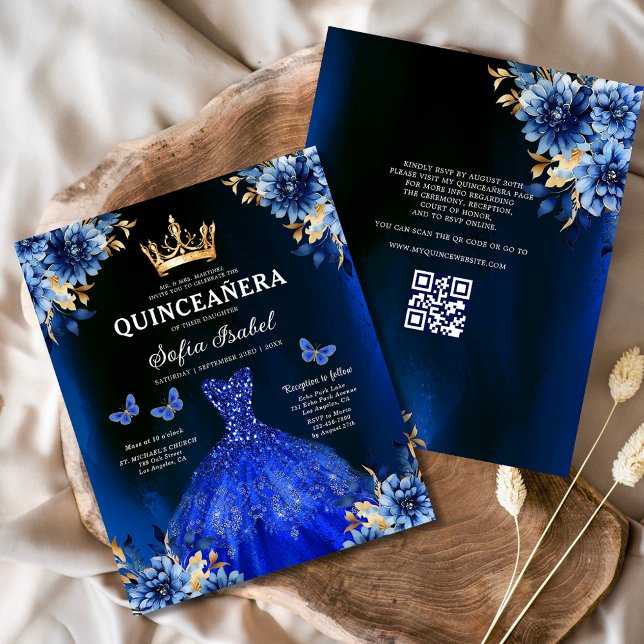 Papier Budget QR Code Quinceanera Royal Blue Princesse (Créateur téléchargé)