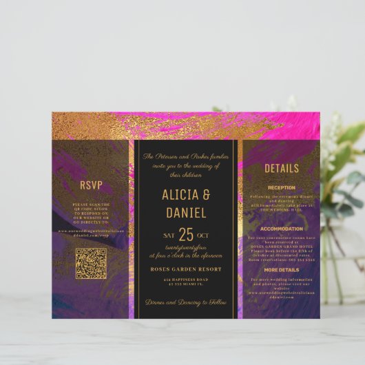 Papier Budget QR code rsvp détails faire-part de mariage (Debout devant)