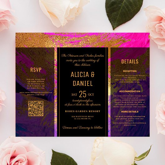 Papier Budget QR code rsvp détails faire-part de mariage