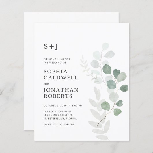 Papier Budget QR Code RSVP Eucalyptus Faire-part de maria (Devant / Derrière)