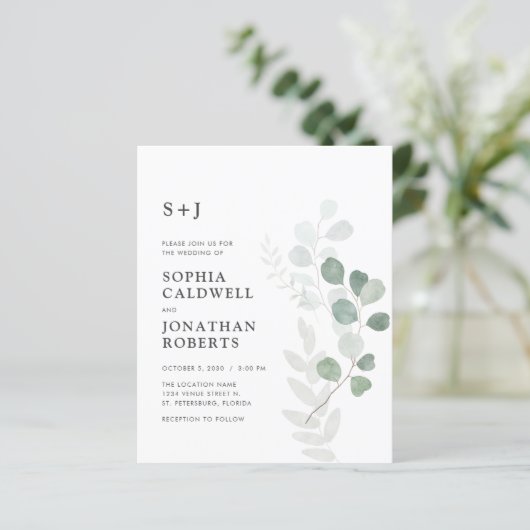 Papier Budget QR Code RSVP Eucalyptus Faire-part de maria (Debout devant)