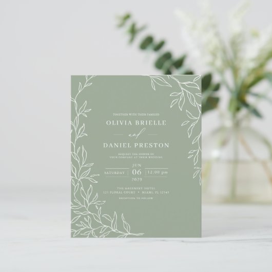 Papier Budget QR Code Sage Green Faire-part de mariage (Debout devant)