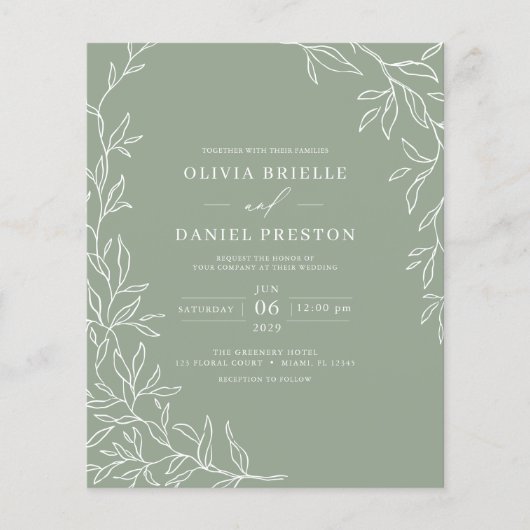 Papier Budget QR Code Sage Green Faire-part de mariage (Devant)