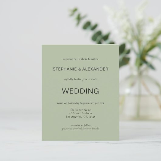 Papier Budget QR Code Sage Green Wedding Invitation (Debout devant)