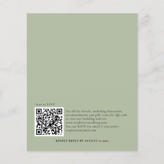 Papier Budget QR Code Sage Green Wedding Invitation (Dos)