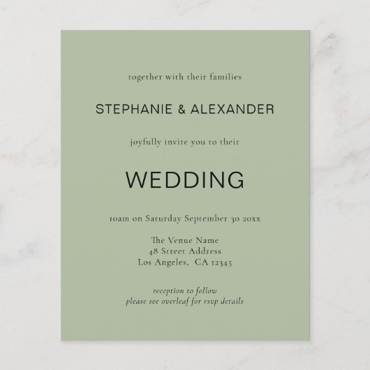 Papier Budget QR Code Sage Green Wedding Invitation (Devant)
