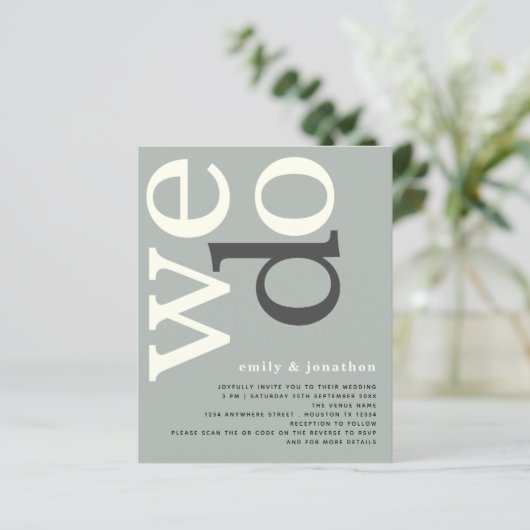 Papier BUDGET QR code Sage ivoire Texte Mariage Invitatio (Debout devant)