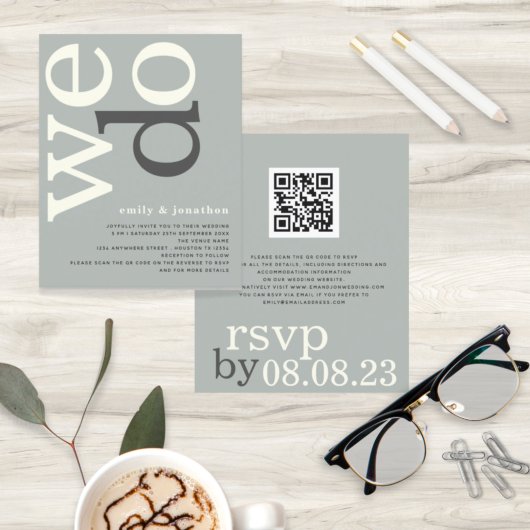 Papier BUDGET QR code Sage ivoire Texte Mariage Invitatio