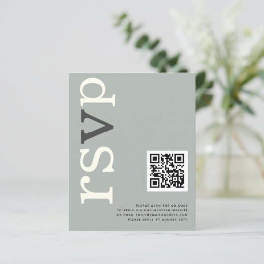 Papier BUDGET QR code Sage Ivory Mariage en ligne RSVP (Debout devant)
