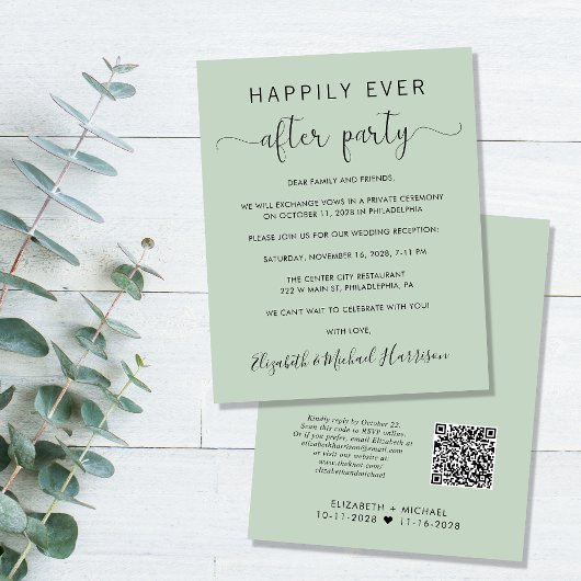 Papier Budget QR Code Sage Mariage Réception Invitation