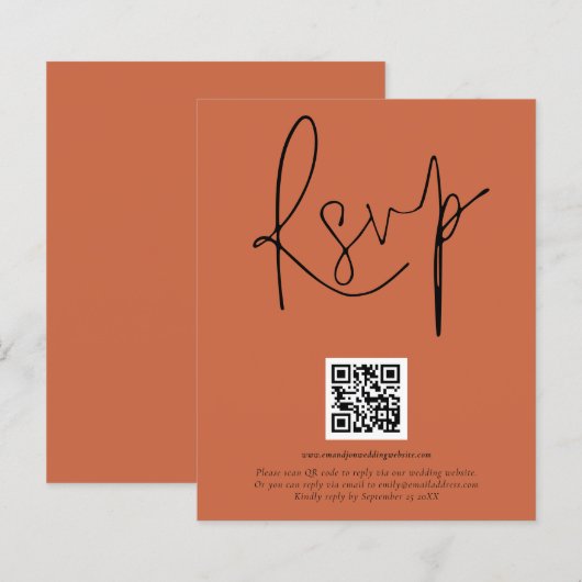 Papier Budget QR Code Script Mariage Terracotta RSVP (Devant / Derrière)