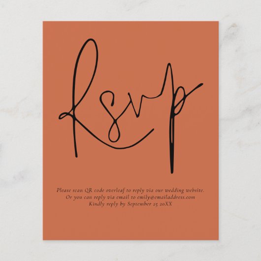 Papier Budget QR Code Script Wedding Terracotta  RSVP (Devant)