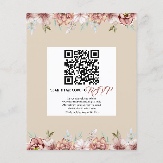 Papier BUDGET QR code terracotta faire-part de mariage (Dos)