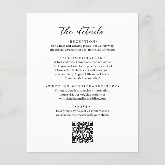Papier BUDGET QR Code Tout en un élégant Mariage élégant (Dos)